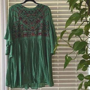 Embroidered Mini Dress with Flutter Sleeve